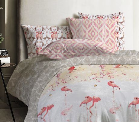 Комплект постельного белья Mona Liza Japanese Flamingo, розовый, 2-х спальное, наволочки 50x70