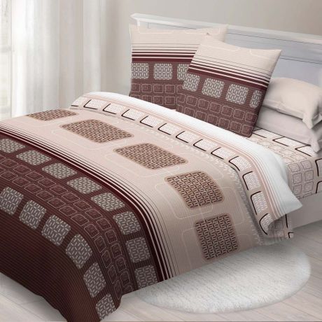 Комплект постельного белья Спал Спалыч "Синтез", 108726, коричневый, бежевый, 2-спальный, наволочки 70х70