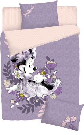 Комплект постельного белья Disney Minnie Maus, сиреневый, 1,5-спальный, наволочки 50х70