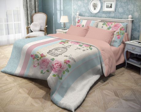 Комплект постельного белья Волшебная Ночь Прованс, голубой, светло-розовый, светло-серый, 1,5-спальный, наволочки 50х70