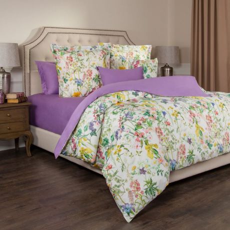 Комплект постельного белья Santalino Флер, 1,5-спальный, наволочки 70 х 70 см, 985-225, белый, сиреневый