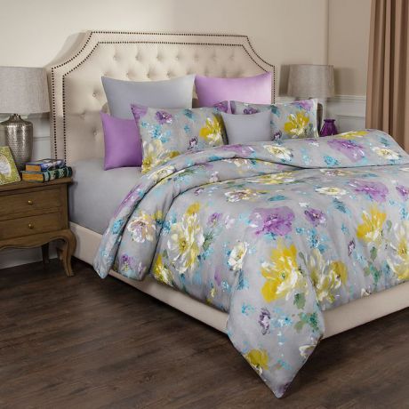 Комплект постельного белья Santalino Цветы, 1,5-спальный, наволочки 50 х 70 см, 984-009, серый
