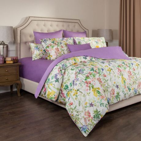 Комплект постельного белья Santalino Флер, 2-спальное, наволочки 50 х 70 см, 985-220, белый, сиреневый