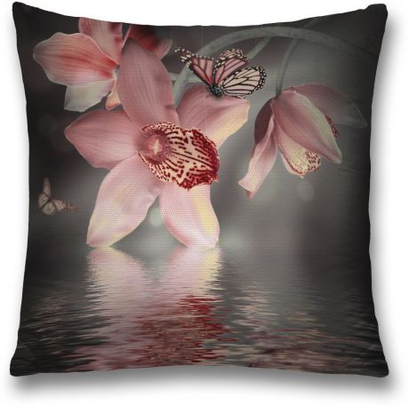 Наволочка декоративная Magic Lady "Цветок нарцисс и бабочка", цвет: серый, розовый, 45 x 45 см