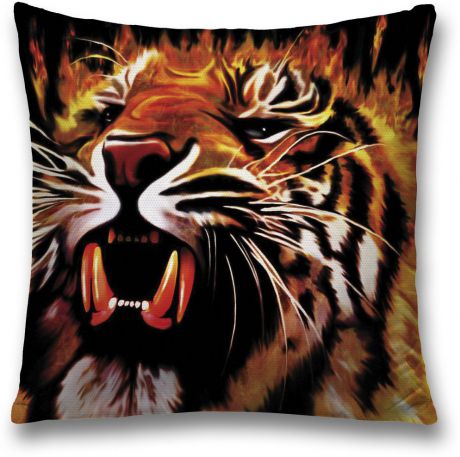 Наволочка декоративная Magic Lady "Огненный тигр", цвет: оранжевый, 45 x 45 см