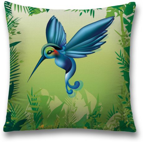 Наволочка декоративная Magic Lady "Полет колибри", цвет: зеленый, голубой, 45 x 45 см