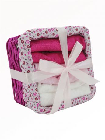4290018-5 розовый Набор салфеток в подарочной корзинке 30*30см*6шт