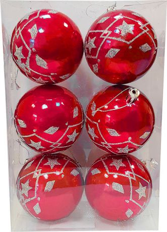 Елочная игрушка Магия праздника, набор елочных шаров, NY040, красный, диаметр 8 см, 6 шт