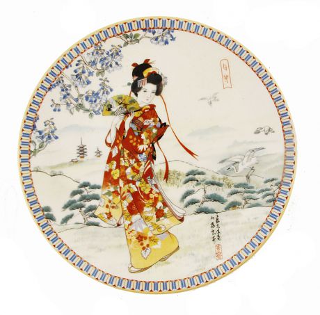 "Незнакомка с веером", декоративная тарелка. Фарфор, роспись. Китай, конец XX века
