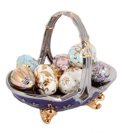 Композиция "Зимняя корзина с яйцами". Фарфор, роспись, эмаль, House of Faberge, 1990-е гг
