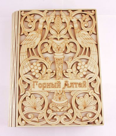 Шкатулка KEDROK "Книга-Горный Алтай", кедр, светло-коричневый