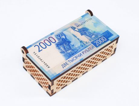 Шкатулка KEDROK "2000 рублей", кедр, светло-коричневый, синий