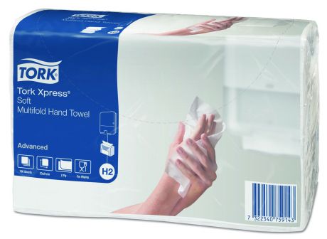 Бумажные полотенца Tork Xpress Multifold, система Н2, Advanced, 190 листов, 2 сл, 100% целлюлоза