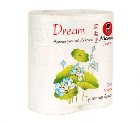 Туалетная бумага Maneki "Dream", с ароматом утренней свежести, 3 слоя, 4 рулона