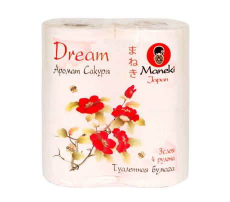 Туалетная бумага Maneki "Dream", с ароматом сакуры, 3 слоя, 4 рулона