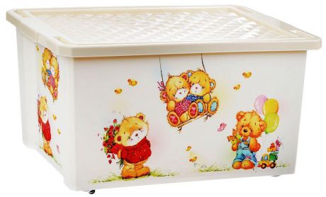 Ящик на колесах (контейнер, коробка) для игрушек 57 литров с крышкой X-Box Bears Мишки, 79,5X59X44 см, хранение детских вещей, пластик, Little Angel, Plastic Republic