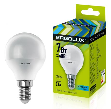 Лампочка Ergolux LED-G45-7W-E14-4K, Холодный свет 7 Вт, Светодиодная