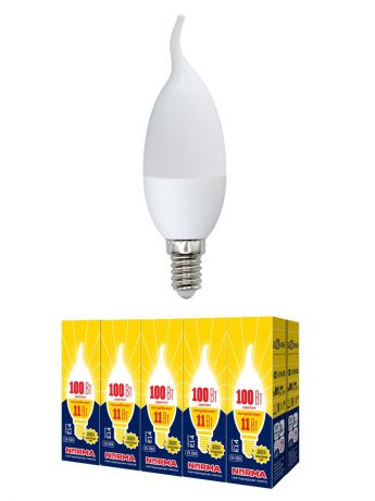 Лампочка Volpe Комплект из 10 светодиодных ламп LED-CW37-11W/WW/E14/FR/NR Форма "свеча на ветру", матовая. Теплый белый свет (3000K), Теплый свет 11 Вт, Светодиодная