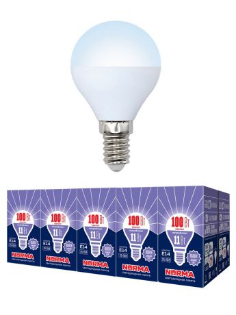Лампочка Volpe Комплект из 10 светодиодных ламп LED-G45-11W/DW/E14/FR/NR Форма "шар", матовая. Дневной белый свет (6500K), Холодный свет 11 Вт, Светодиодная