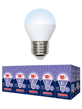 Лампочка Volpe Комплект из 10 светодиодных ламп LED-G45-11W/DW/E27/FR/NR Форма "шар", матовая. Дневной белый свет (6500K), Холодный свет 11 Вт, Светодиодная