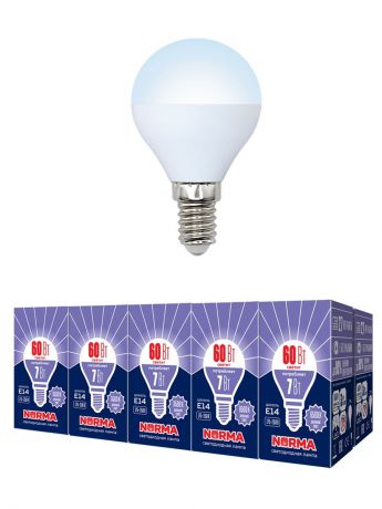 Лампочка Volpe, Volpe Комплект из 10 светодиодных ламп LED-G45-7W/DW/E14/FR/NR Форма "шар", матовая. Дневной белый свет (6500K), Комплект из 10 светодиодных ламп LED-G45-7W/DW/E14/FR/NR Форма "шар", матовая. Дневной белый свет (6500K), Холодный, Холодный свет 7, 7 Вт, Светодиодная, Светодиодная