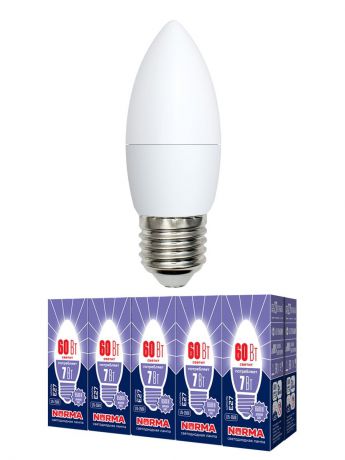 Лампочка Volpe, Volpe Комплект из 10 светодиодных ламп LED-C37-7W/DW/E27/FR/NR Форма "свеча", матовая. Дневной белый свет (6500K), Комплект из 10 светодиодных ламп LED-C37-7W/DW/E27/FR/NR Форма "свеча", матовая. Дневной белый свет (6500K), Холодный, Холодный свет 7, 7 Вт, Светодиодная, Светодиодная