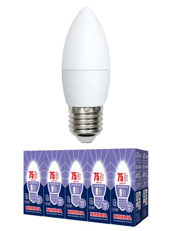 Лампочка Volpe, Volpe Комплект из 10 светодиодных ламп LED-C37-9W/DW/E27/FR/NR Форма "свеча", матовая. Дневной белый свет (6500K), Комплект из 10 светодиодных ламп LED-C37-9W/DW/E27/FR/NR Форма "свеча", матовая. Дневной белый свет (6500K), Холодный, Холодный свет 9, 9 Вт, Светодиодная, Светодиодная