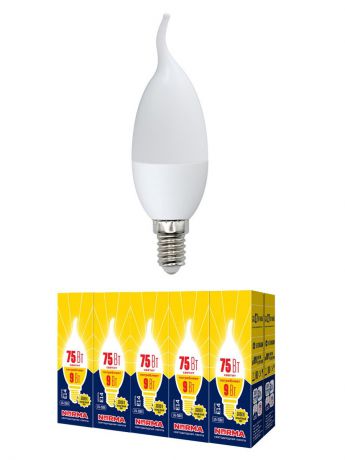 Лампочка Volpe, Volpe Комплект из 10 светодиодных ламп LED-CW37-9W/WW/E14/FR/NR Форма "свеча на ветру", матовая. Теплый белый свет (3000K), Комплект из 10 светодиодных ламп LED-CW37-9W/WW/E14/FR/NR Форма "свеча на ветру", матовая. Теплый белый свет (3000K), Теплый, Теплый свет 9, 9 Вт, Светодиодная, Светодиодная