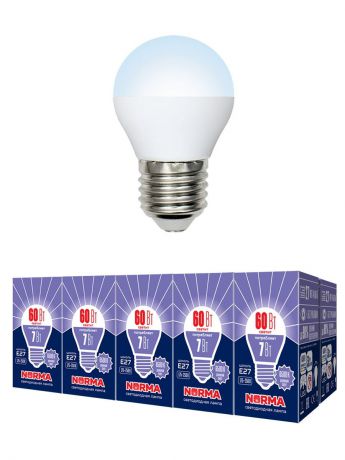 Лампочка Volpe, Volpe Комплект из 10 светодиодных ламп LED-G45-7W/DW/E27/FR/NR Форма "шар", матовая. Дневной белый свет (6500K), Комплект из 10 светодиодных ламп LED-G45-7W/DW/E27/FR/NR Форма "шар", матовая. Дневной белый свет (6500K), Холодный, Холодный свет 7, 7 Вт, Светодиодная, Светодиодная
