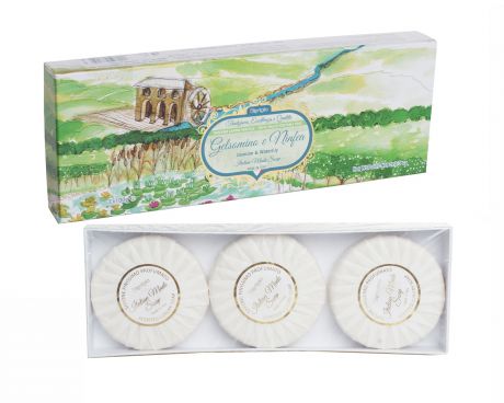 Подарочный набор Iteritalia премиальное натуральное мыло с ароматами жасмина и кувшинки"Цветы Италии", 3х100г