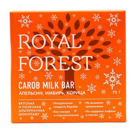 Шоколад из кэроба Royal Forest с апельсином, имбирем и корицей Carob milk bar