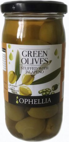 Овощные консервы Ophellia Colossal Оливки зеленые фаршированные халапеньо, 350 г