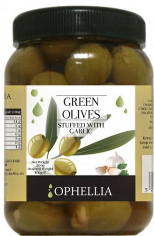 Овощные консервы Ophellia Оливки зеленые фаршированные чесноком, 500 г