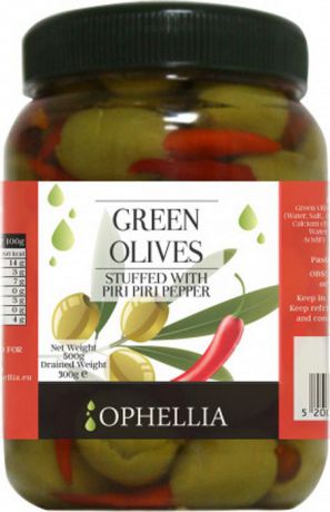 Овощные консервы Ophellia Оливки зеленые фаршированные острым перцем пири-пири, 500 г