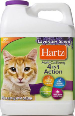 Наполнитель для кошачьего туалета Hartz, H14913, 4 в 1, комкующийся, бентонитовый, с ароматом лаванды, 9,1 кг