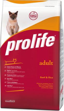 Корм сухой Prolife для взрослых кошек, говядина, рис, 1,5 кг