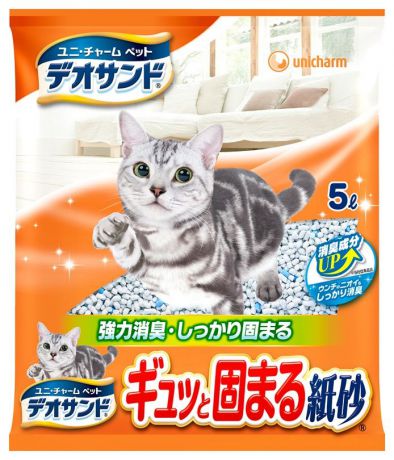 Наполнитель бумажный UNICHARM для кошачьего туалета, с дезодорирующими компонентами, 5 л.