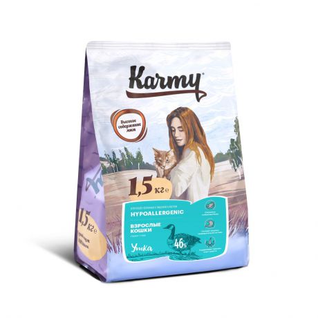 Корм сухой KARMY Гипоаллергенный для кошек, склонных к пищевой аллергии Утка