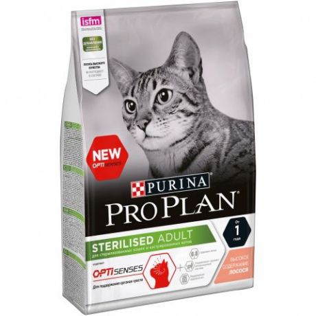 PRO PLAN Sterilised Salmon корм для взрослых кастрированных/стерилизованных кошек для поддержания органов чувств, с лососем 3кг