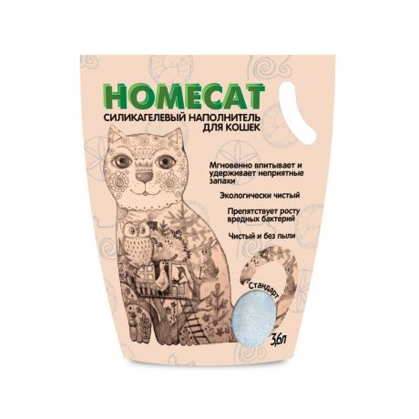 HOMECAT Стандарт Силикагелевый наполнитель для кошачьих туалетов без запаха (3.6 л)