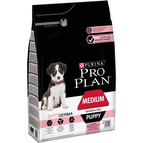 PRO PLAN Puppy Medium Sensitive Skin корм для щенков средних пород с чувствительной кожей, с лососем и рисом 3кг