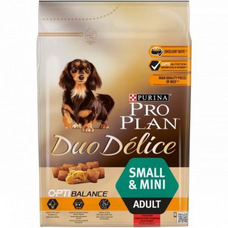 PRO PLAN Duo Delice Small Adult для взрослых собак мелких карликовых пород, с говядиной и рисом 2,5кг