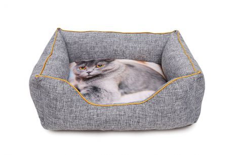 Лежак для животных PerseiLine Пухлик с кошкой, дизайн №3, ЛД-30, мультиколор, 50 х 40 х 20 см