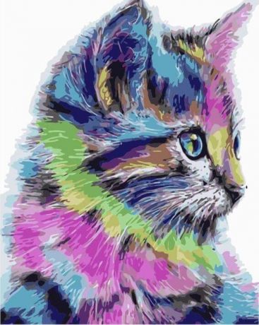 Картина по номерам Цветной "Разноцветная кошка" 40х50см