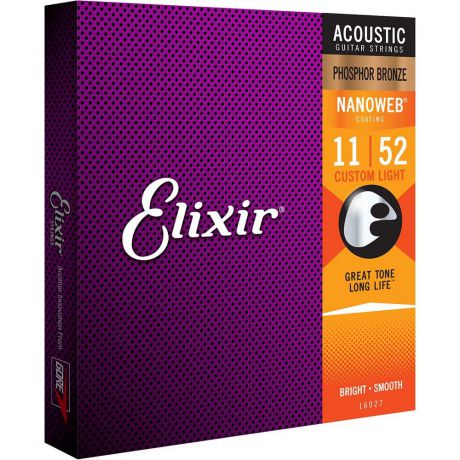 Elixir 16027 NanoWeb струны для акустич. гитары Custom Light 11-52, фосфор/ бронза