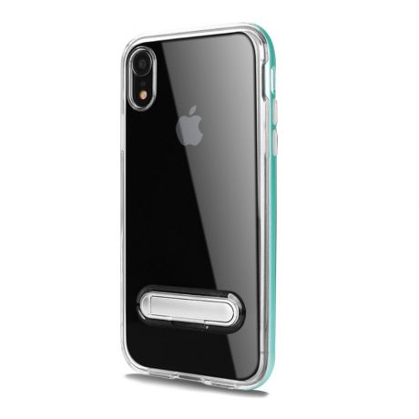 iPhone XR Накладка силиконовая прозрачная с пластиковой окантовкой и подставкой, зеленый