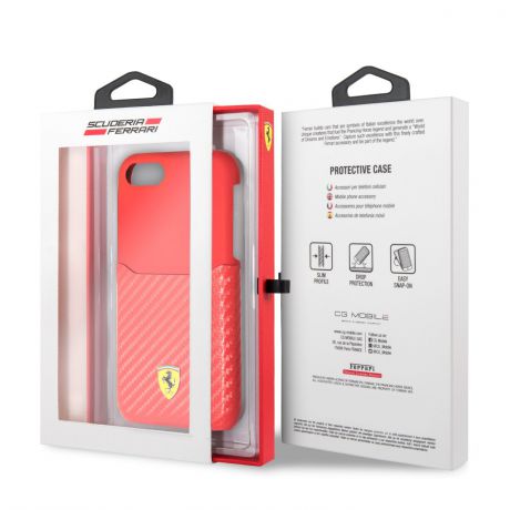 Чехол Ferrari On Track Carbon для iPhone 8/7, красный