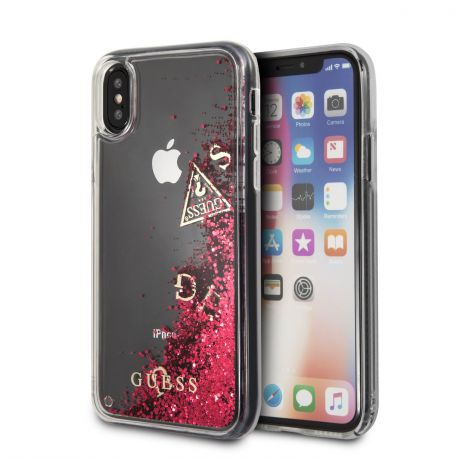 Чехол Guess Liquid glitter для iPhone Xs/X, прозрачный/красный