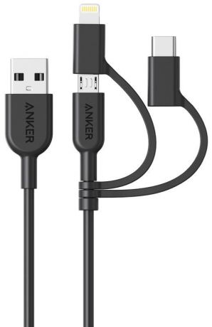 Кабель Anker powerline II USB-A to 3 in 1 charging cable Black