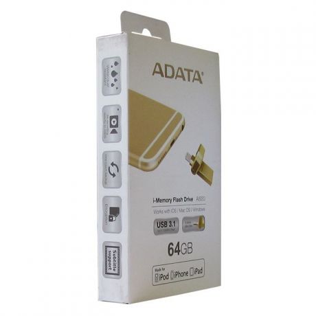 USB Флеш-накопитель ADATA AAI920-64G-CGD 64GB Lightning + USB 3.1, цвет: золотистый